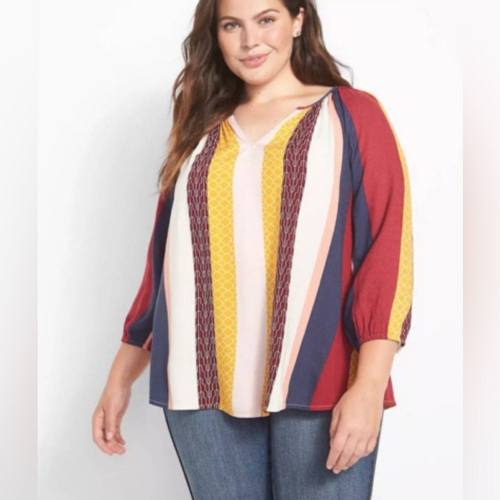 Lane Bryant bold stripes popover blouse top size 14/16